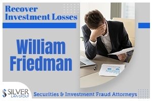 William Friedman (William Sidney Friedman CRD#: 2475502) is a former registered broker and investment advisor whose last known employer was Pinnacle Investments, LLC (CRD#:142910) of Boca Raton, FL. His previous employers include Woodstock Financial Group, Inc. (CRD#:38095), Newbridge Securities Corporation (CRD#:104065), and Brookstreet Securities Corporation (CRD#:14667), all of Boca Raton. He has been in the industry since 1994.  Friedman is the subject of four disclosures, two of which are customer disputes.  The most recent client dispute was filed on 11/20/2015, alleging that Friedman “pursued an inappropriate equity trading strategy which resulted in losses on the account. Client also indicated the rep exercised discretion over the account, breached his fiduciary responsibilities and suitability obligations.” The client requested damages of $50,000, and the firm settled the claim for $10,000. An additional note indicates that the original written complaint was denied earlier in the year, and became an arbitration case.